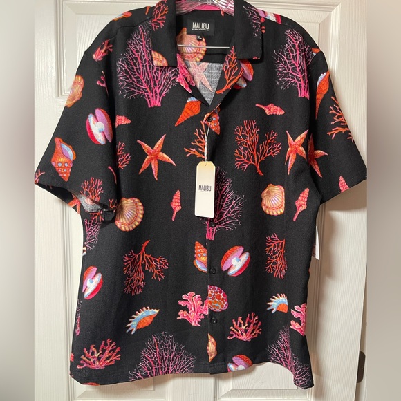 MALIBU by Drill Clothing Co. Sea Theme Short Sleeve Button-up Shirt Size XL - Picture 2 of 7